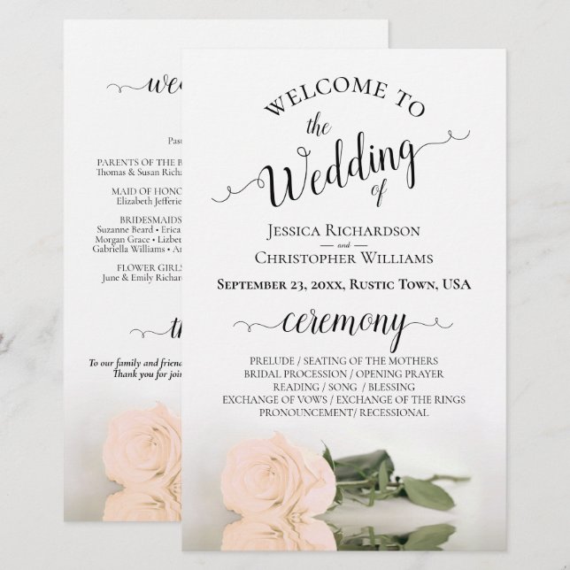Programa de Boda Elegante Rosa Melocotón Rubor Pre (Anverso / Reverso)