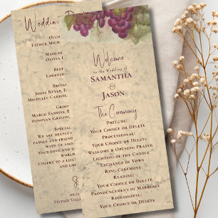 Programa de boda elegante rústica con acuarela de