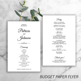 Programa de boda elegante simple negro y blanco pr