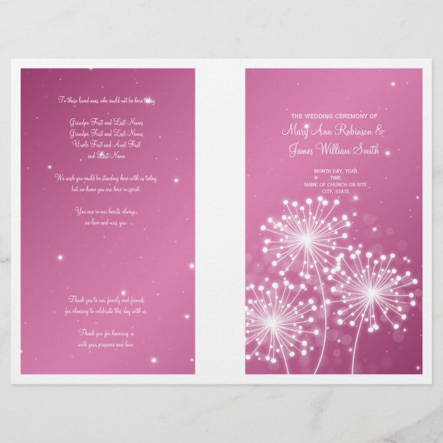 Programa de Boda Elegante Verano Brillo Rosa (Anverso)