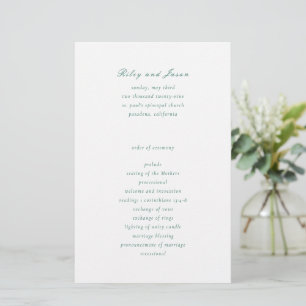 Programa de Boda Elegante Verde Esmeralda Limpio