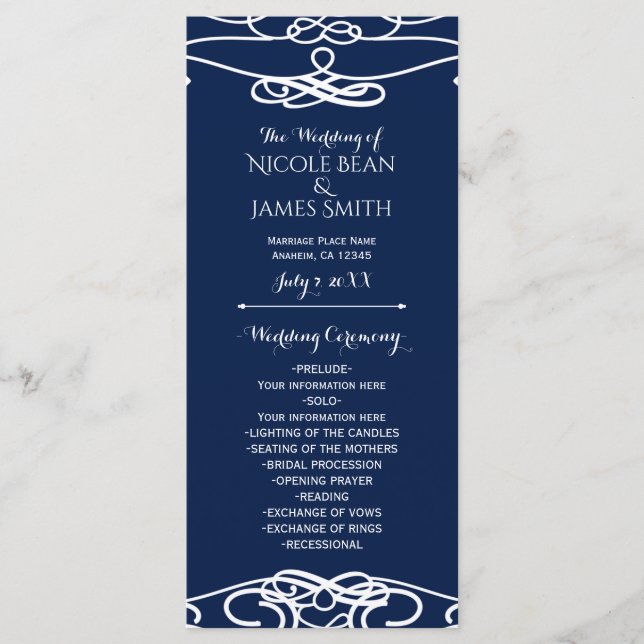 Programa de boda elegante vintage blanco y blanco (Anverso)