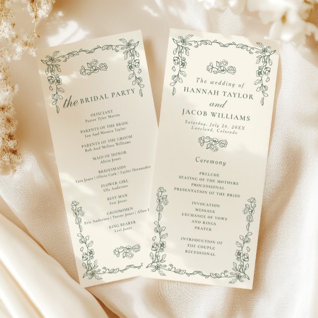 Programa de Boda Elegante Vintage Verde Salvia (Subido por el creador)