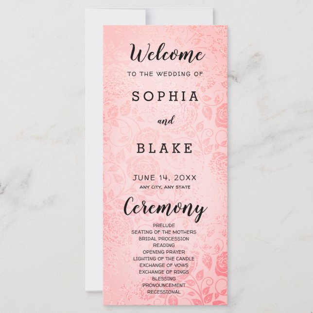 Programa de Boda Elegante y Bonito Rosa (Anverso)