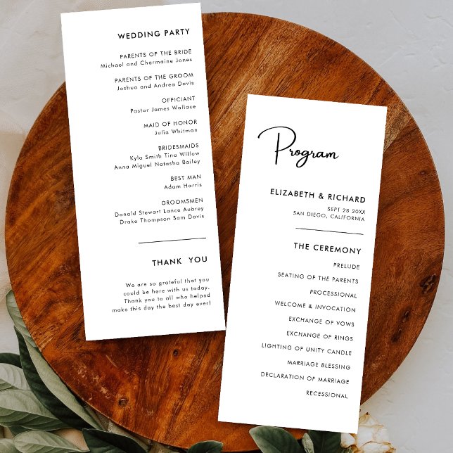 Programa de Boda Elegante y Moderno en Blanco y Ne (Elegant modern black and white wedding program adds style while guiding your ceremony flow)