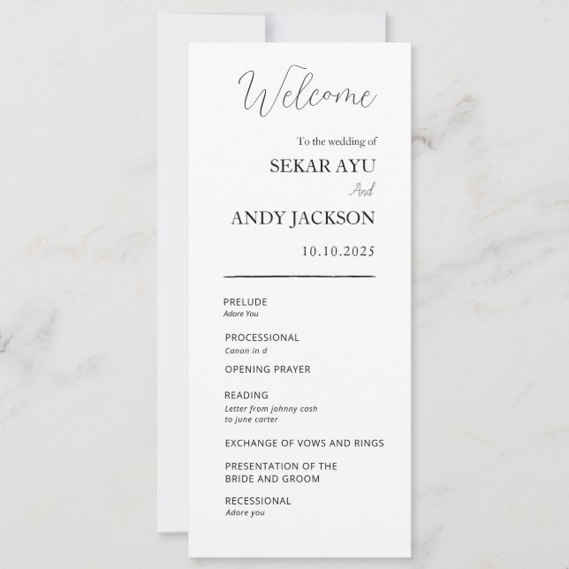 Programa de boda elegante y sencillo (Anverso)