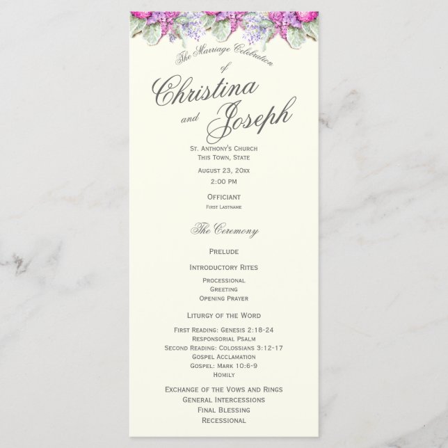 Programa de Boda en Bouquet Floral Vintage (Anverso)