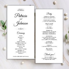Programa de boda en caligrafía negra elegante blan