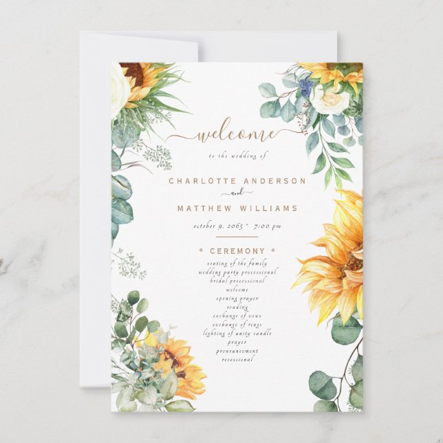 Programa de Boda en Cascading Sunflower Greenery (Anverso)