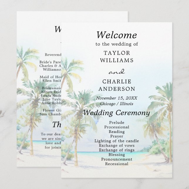 Programa de Boda en Destino de Playa Tropical (Anverso / Reverso)