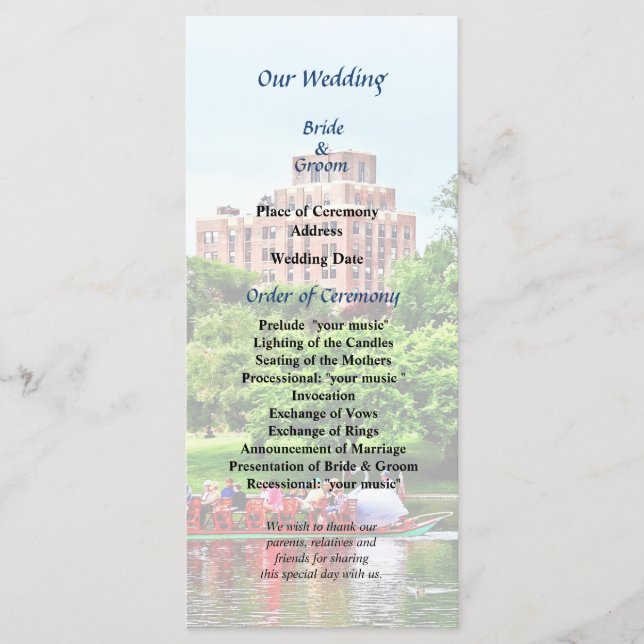 Programa de Boda en el Jardín Público de Boston MA (Anverso)