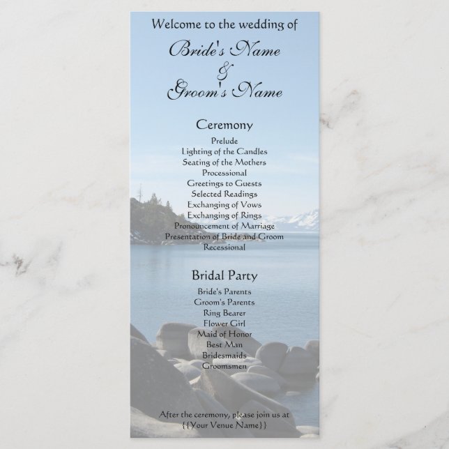 Programa de Boda en el Lago Tahoe (Anverso)