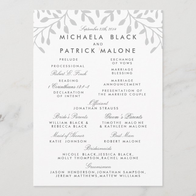 Programa de Boda en Jardín Secreto (Anverso)