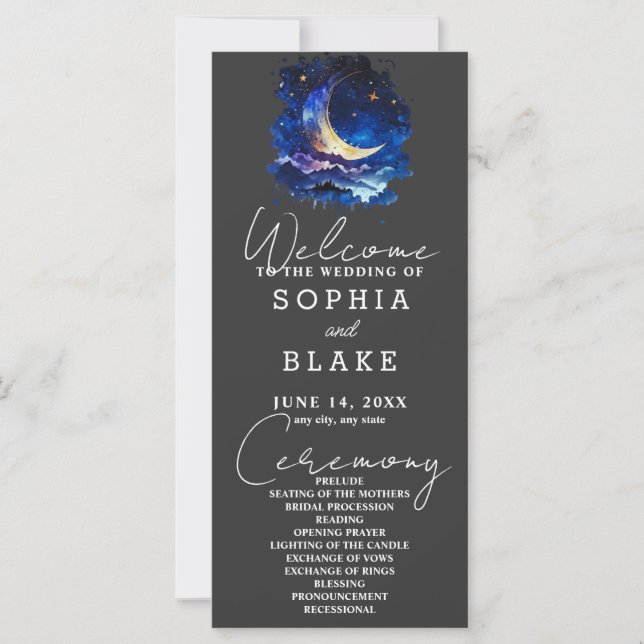 Programa de Boda en la Luna de Creciente Azul y Am (Anverso)