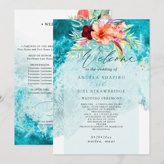 Programa de boda en la playa del paraíso tropical  (Anverso / Reverso)