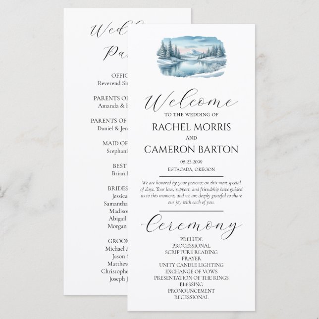 Programa de Boda en Lago de Montaña Nevada en Invi (Anverso / Reverso)