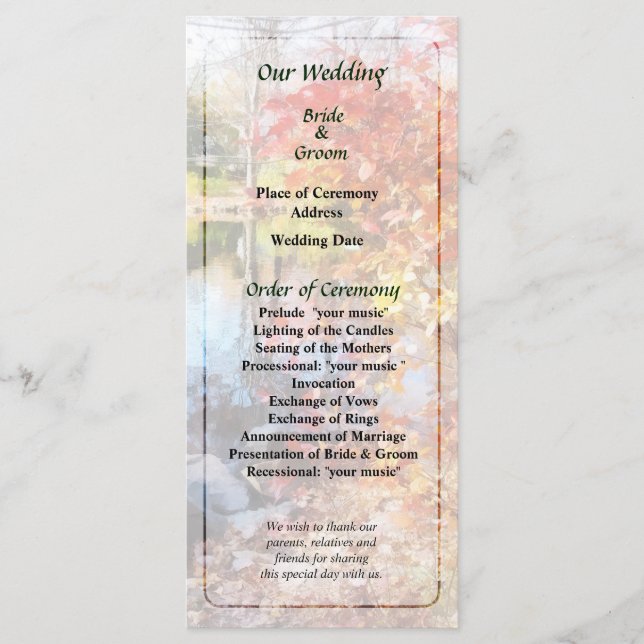 Programa de Boda en Lago Otoño (Anverso)