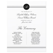 Programa de Boda en Monograma Blanco Negro Elegant