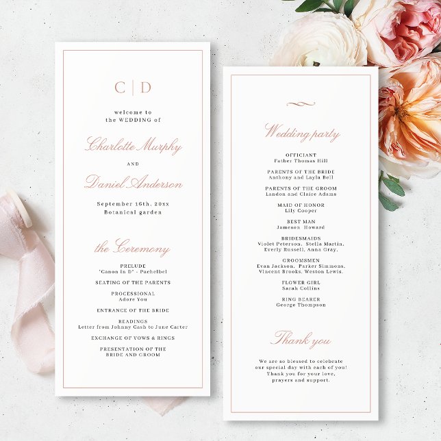 Programa de Boda en Monograma con Guión de Eleganc (Classic Elegance Script Monogram Wedding Program)