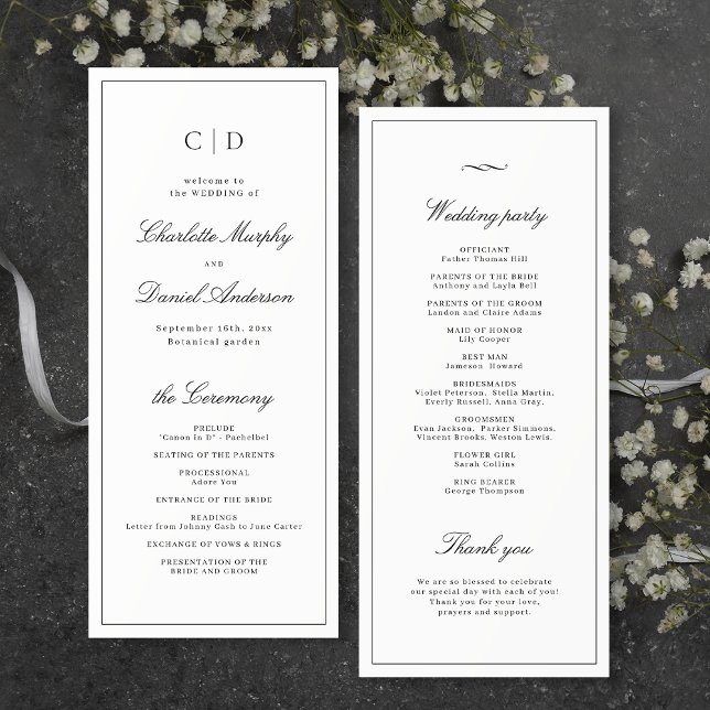 Programa de Boda en Monograma con Guión de Eleganc (Classic Elegance Script Monogram Wedding Program)