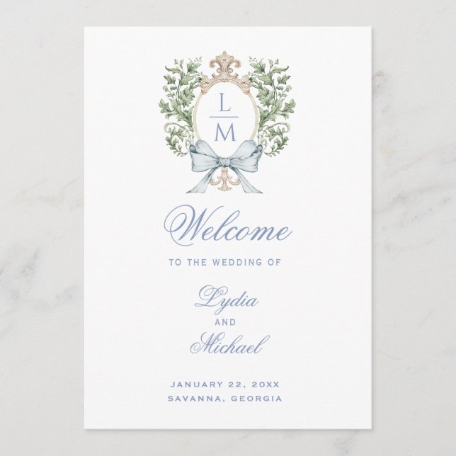 Programa de Boda en Monograma de Escudo Hoja (Anverso)