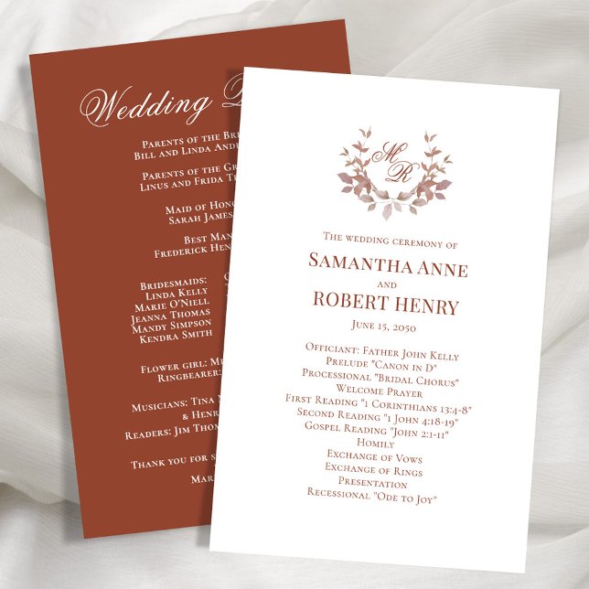 Programa de Boda en Monograma de Personalizados de (Elegant burgundy wedding ceremony program.)