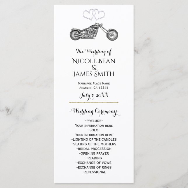 Programa de Boda en Motocicleta y Corazones Platea (Anverso)