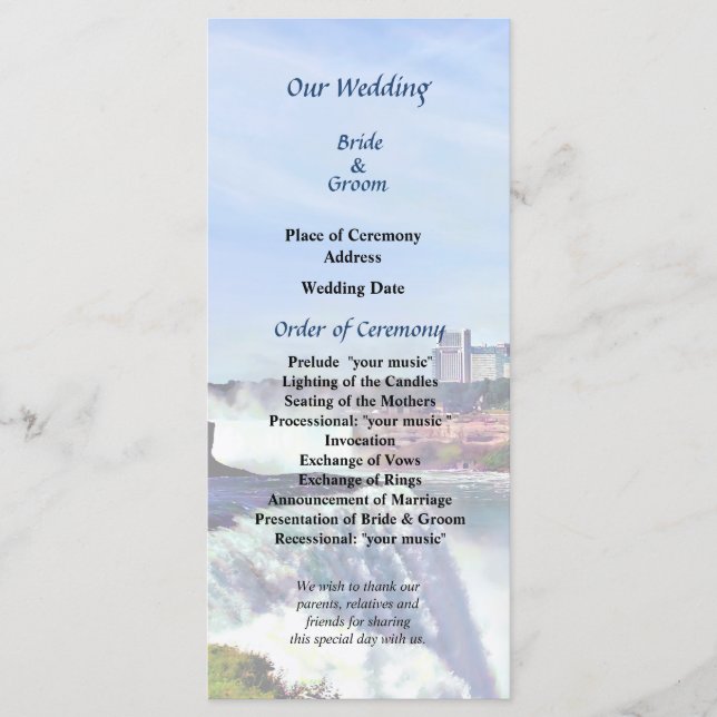Programa de Boda en Niagara Falls NY Bajo el Arcoi (Anverso)