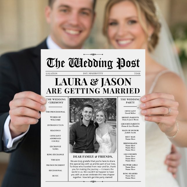 Programa de Boda en Periódico Programas en Blanco  (Newspaper Wedding Program with Timeline Flyer)