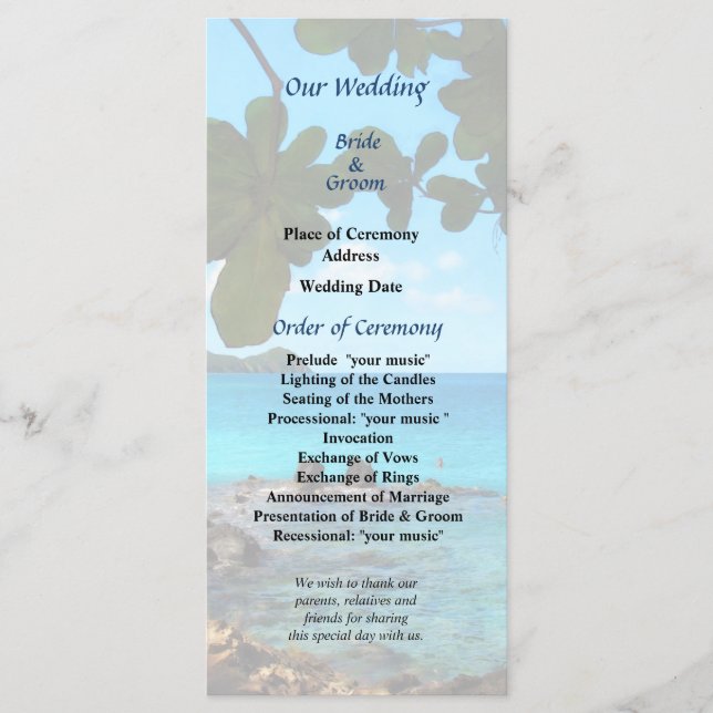 Programa de Boda en Playa Pacífica St. Thomas (Anverso)