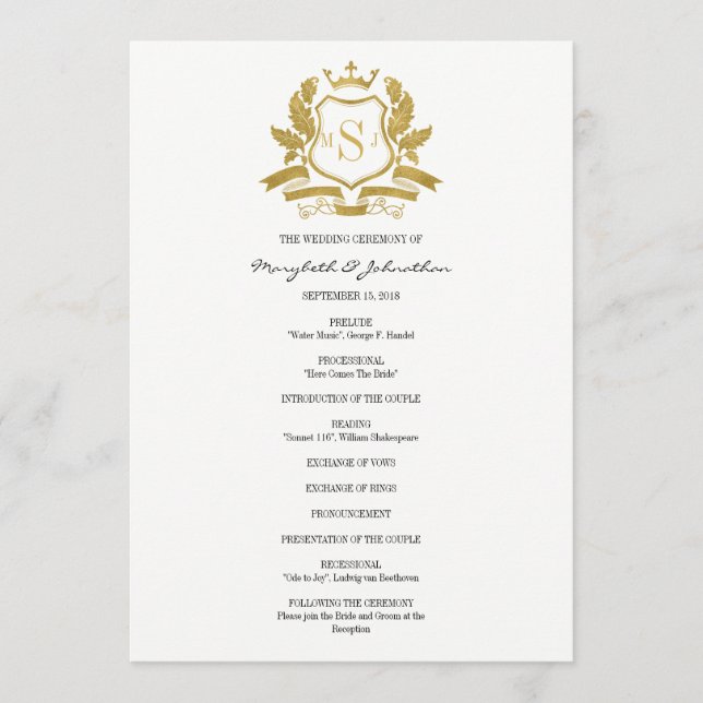 Programa de Boda Escudo de Oro clásico (Anverso)