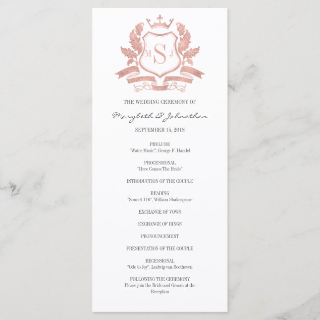 Programa de Boda Escudo Rosa Clásico (Anverso)