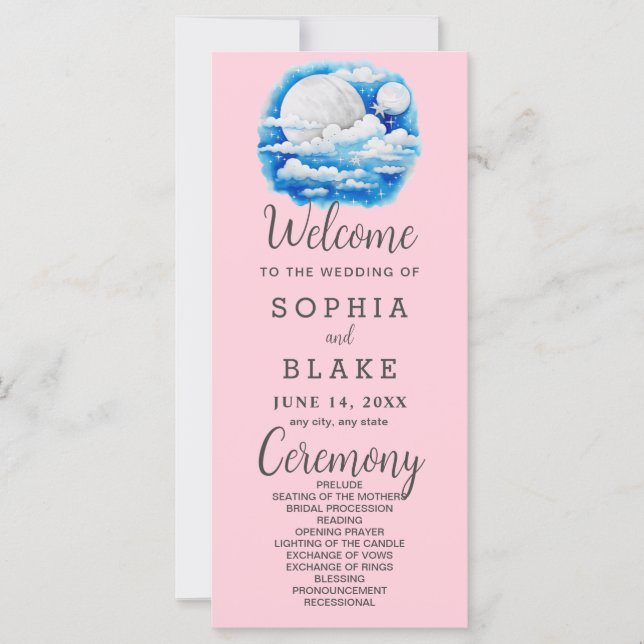 Programa de Boda Estelar de Luna Llena Rosa (Anverso)