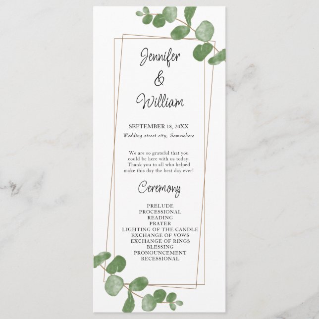 Programa de Boda Eucalyptus de Agua Verde (Anverso)