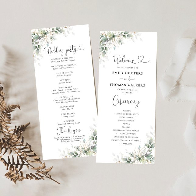 Programa de Boda Eucalyptus Gold Floral Greenery (Subido por el creador)