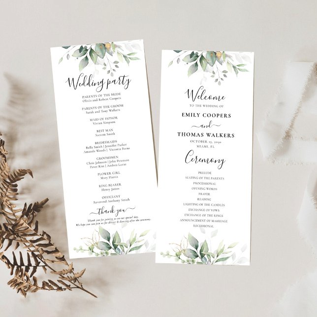 Programa de Boda Eucalyptus Gold Floral Greenery (Subido por el creador)