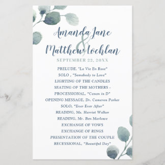 Programa de Boda Eucalyptus Greenery Watercolor
