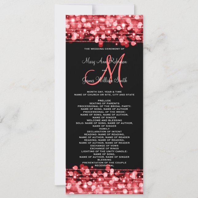 Programa de Boda Fiesta Destellos Rojo (Anverso)
