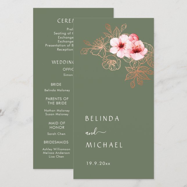 Programa de Boda Flor de Cerezo Artística (Anverso / Reverso)