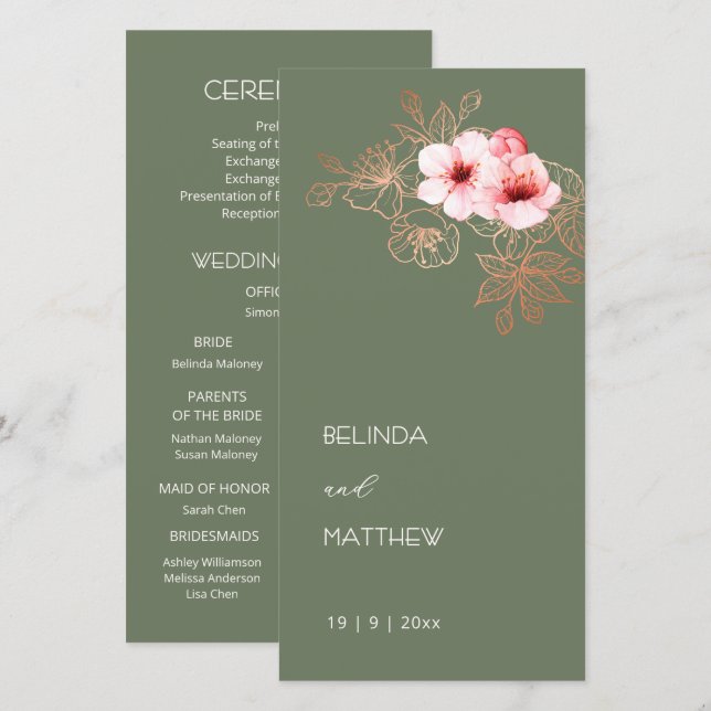 Programa de Boda Flor de Cerezo Artística (Anverso / Reverso)
