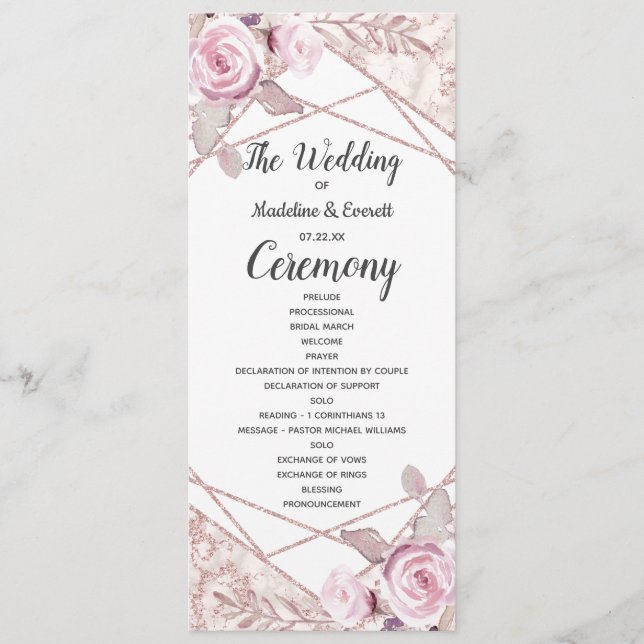 Programa de Boda Flora con Marco de Mármol Rosa Cl (Anverso)