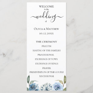 Programa de Boda Floral Acuarela Azul Polvo