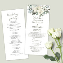 Programa de Boda Floral Acuarela Marfil Verde Salv