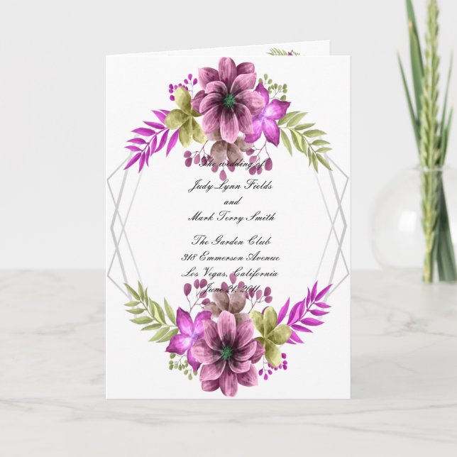 Programa de Boda Floral Acuarela Rosa y Verde  (Anverso)