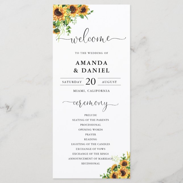 Programa de Boda Floral Amarillo (Anverso)