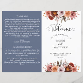 Programa de Boda Floral Azul, Borgoña y Rubor