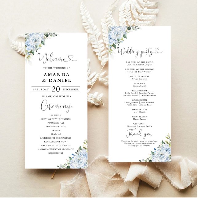 Programa de Boda Floral Azul Claro Romántico (Subido por el creador)