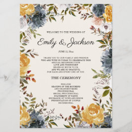 Programa de Boda Floral Azul de la Marina Amarilla