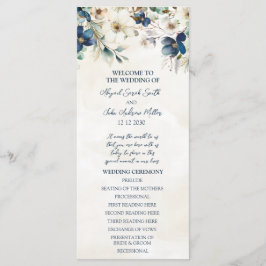 Programa de Boda Floral Azul Elegante de Invierno