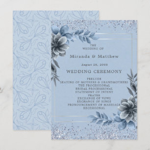 Programa de Boda Floral Azul Polvo Plateado